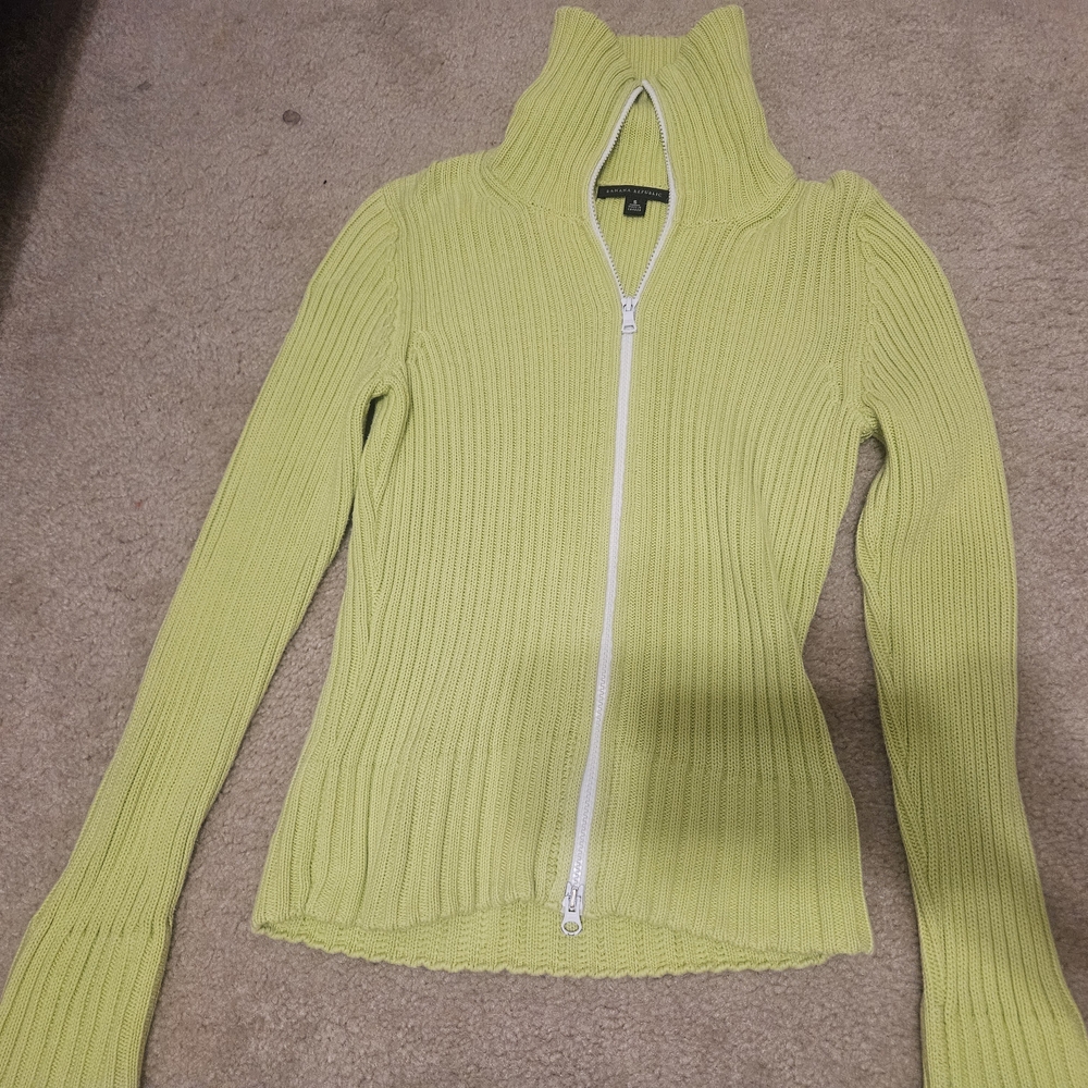 Banana Republic Lime Green Ribbed Zip-Up Sweater